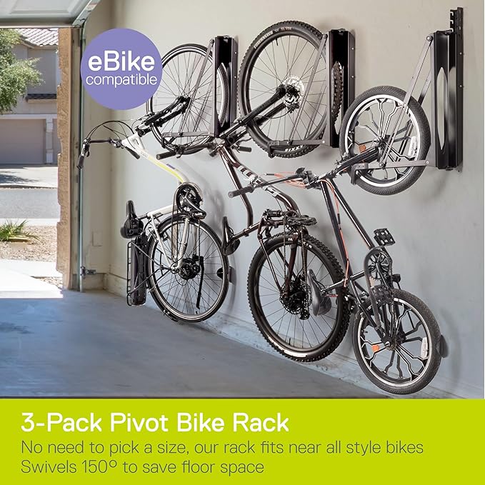 Pivot Bike Storage Rack by Delta Cycle - Bike Rack Garage Wall Mount Swivels to Save Space - No Lifting Required Vertical Bike Rack - Indoor Bike Storage Wall Hanger Holds Up to 100 lbs
