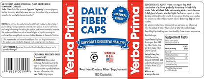 Yerba Prima Daily Fiber Capsules – 180 Caps (Pack of 3) - Soluble Dietary Fiber Supplement - Colon Cleanse - Gut Health - Constipation Relief – Vegan, Non-GMO, Gluten-Free