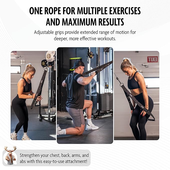 DMoose Tricep Rope Cable Attachment - Multi-Grip Gym Rope for Triceps, Back & Shoulders - Versatile Workout Tricep Pull Down Attachment for Muscle Isolation & Strength Training