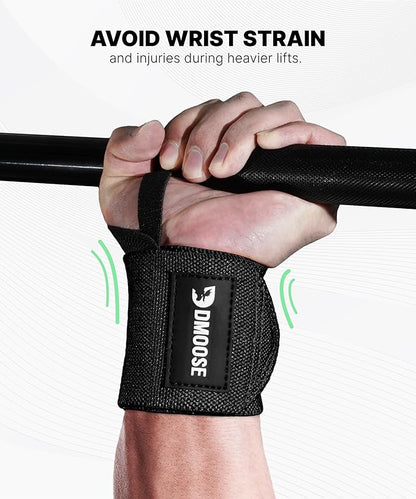 DMoose Fitness Wrist Wraps for Weightlifting - IPL Approved Premium Lifting Straps with Thumb Loops for Powerlifting, Bodybuilding & Weight Lifting, Compression Gym Wrist Support for Working Out