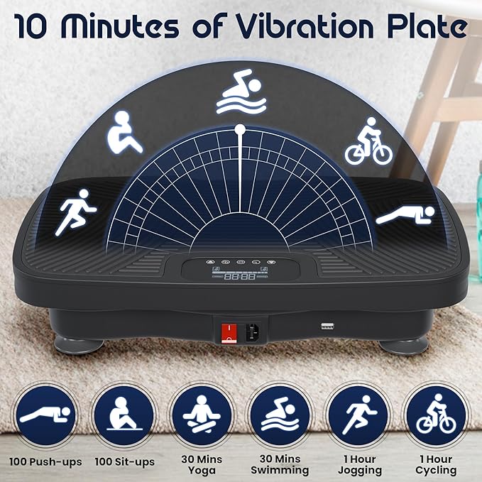 DareToThrive Portable Vibration Plate Exercise Machine - Full Body Vibration Plate Lymphatic Drainage with Resistant Cables - Shake Plate Platform, 240kg Cap Standing Vibration Plates for Weight Loss
