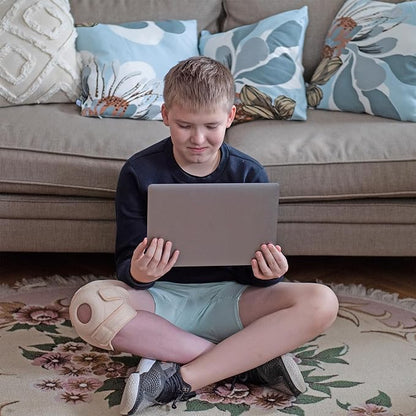 KARM Kids Knee Brace - Osgood Schlatter Knee Brace Youth for Kids, Sports, Pain, Arthritis, Patella, Meniscus Tear, MCL, ACL - Adjustable Compression Support for Child, Boys & Girls (Beige)