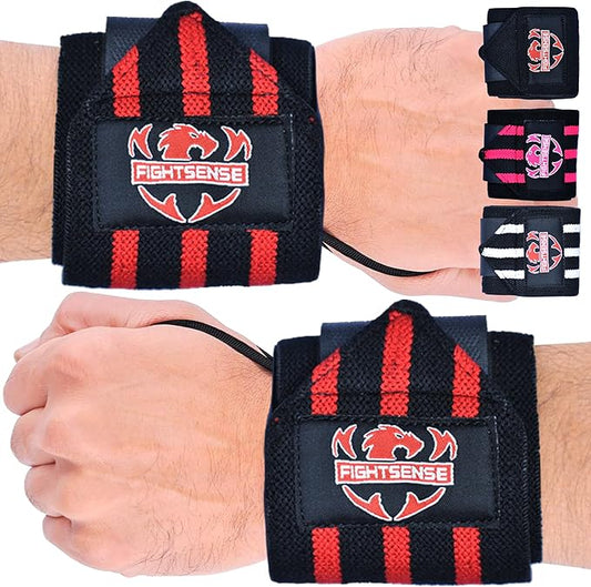 FIGHTSENSE Wrist Wraps for Weightlifting, 18” Premium Quality Wrist Straps with Heavy Duty Thumb Loop-Gym Wrist Wraps for Weight Lifting,Powerlifting,Strength Training,Bodybuilding,Wrist Brace