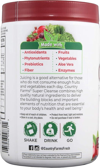 COUNTRY FARMS Super Cleanse, Super Juice Cleanse, Supports Healthy Digestive System, 34 Fruits and Vegetables, Promotes Natural Detoxification, Promote Healthy Weight Management, 28 Servings