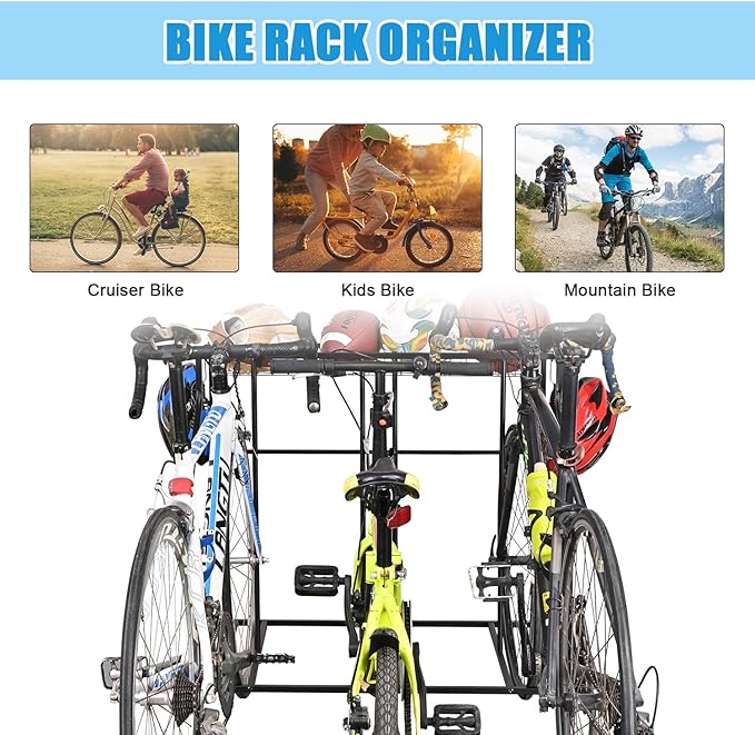 Mythinglogic Garage Bike Storage Rack, Freestanding Organizer for Adult or Kids Bike, 3 Bicycle Holder for Indoor and Outdoor Use