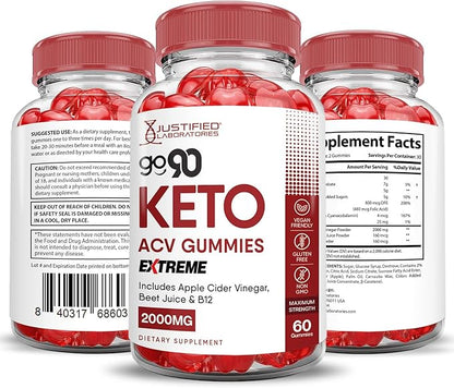 (2 Pack) Go 90 Keto ACV Gummies Extreme 2000MG Go90 Keto Gummies Apple Cider Vinegar Formulated with Pomegranate Beet Juice Powder B12 Vegan Non GMO 120 Gummys