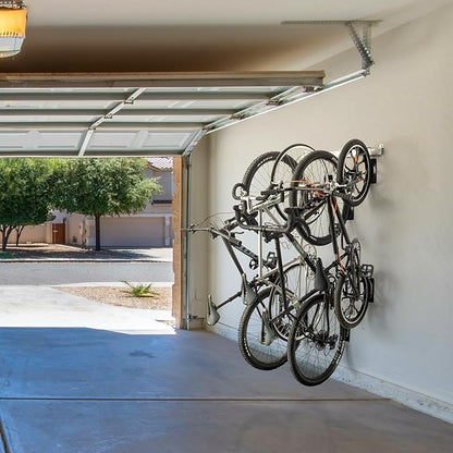 Garage Bike Rack Wall Mount Rail Rack by Delta Cycle - Bike Hangers for Garage - Bike Storage Rack for MTB, Road & Ebike - Holds up to 300 lbs - Fully Adjustable Staggered Hook Design