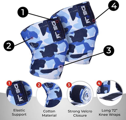 DEFY Sports' Knee Wraps for Weightlifting - Provides Knee Support for Powerlifting, Squats & Fitness Workouts