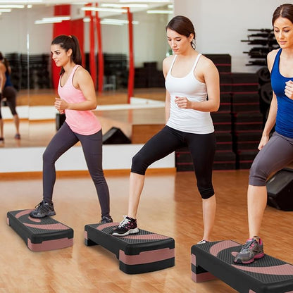 Step Aerobic Platform, Exercise Step with 5 levels Adjustable Height, 4 Stackable Risers, Fitness Training Workout Stepper for Home Gym, Cardio Strength, Multiple Options