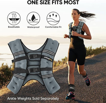 APEXUP Weighted Vest with 5lbs/10lbs/15lbs/20lbs/25lbs/30lbs Weights and Reflective Stripe, Weight Vest Men Women for Workout, Strength Training, Running