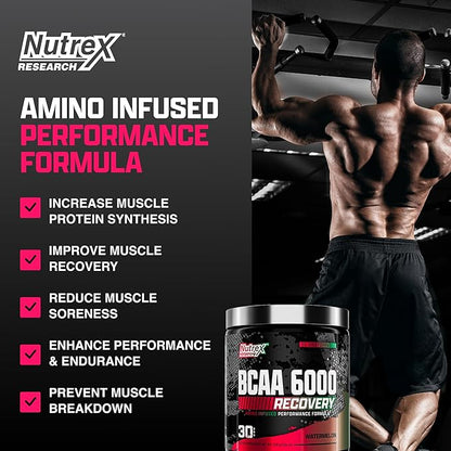 Nutrex Research - BCAA Powder 6000 Amino Acid - 6 Grams of BCAAs Amino Acids Supplement for Post Workout Recovery & Muscle Growth - Amino Energy Workout Recovery Drink (Watermelon - 30 Servings)