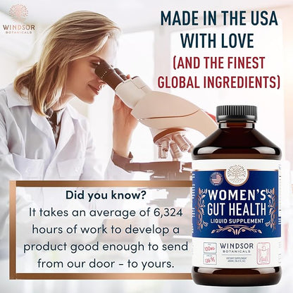 Complete Gut Health Supplements for Women - IBS Relief, Gut Support Liquid with FOS Prebiotic, L Alanyl, L Glutamine and Herbal Blend - Leaky Gut Repair & Gut Cleanse Detox for Women - 16oz (480ml)