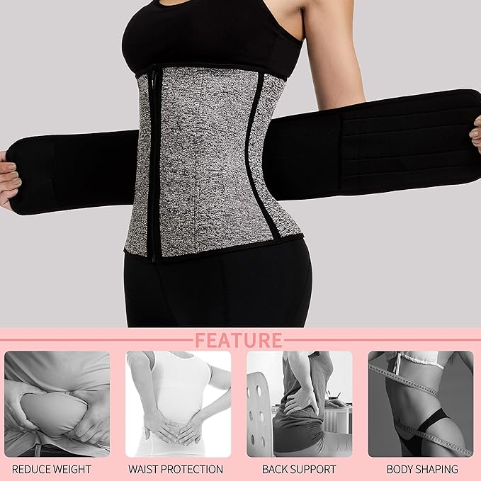 KIWI RATA Neoprene Sauna Waist Trainer Corset Sweat Belt for Women Compression Cincher Band Workout Fitness Back Support