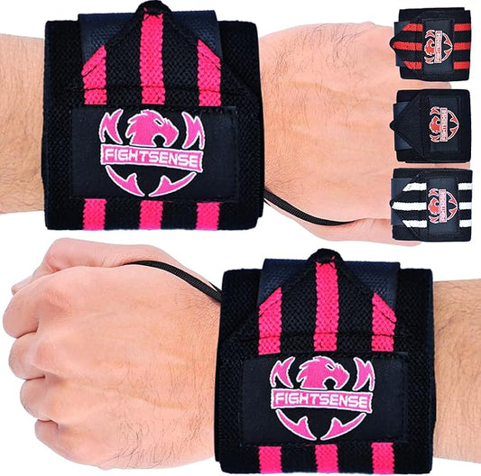 FIGHTSENSE Wrist Wraps for Weightlifting, 18” Premium Quality Wrist Straps with Heavy Duty Thumb Loop-Gym Wrist Wraps for Weight Lifting,Powerlifting,Strength Training,Bodybuilding,Wrist Brace