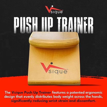 The Vsique Push Up Trainer for Proper Form - Wooden Ergonomic Push Up Grips Reduce Wrist, Joint Strain & Discomfort - Wrist-Friendly Design for All Fitness Levels - Push Up Grips for Floors & Counters
