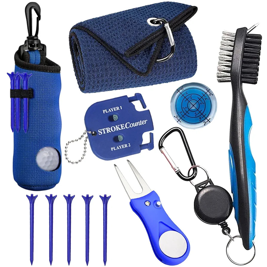 11 Pcs Golf Accessories Kit, Include Golf Tees Golf Towel Golf Ball Bag with Hook Cleaner Brush Golf Ball Marker Golf Divot Tool Golf Score Counter