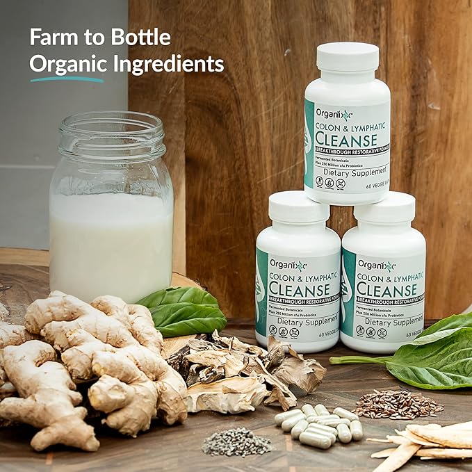Organixx Lymphatic & Colon Cleanse Supplement with 250 Million CFU Probiotics for Gut Health for Women & Men, Digestive Support, Lymphatic System, Gluten Free, Non GMO, 60 Vegetarian Capsules