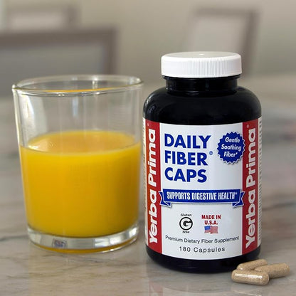Yerba Prima Daily Fiber Capsules – 180 Caps (Pack of 3) - Soluble Dietary Fiber Supplement - Colon Cleanse - Gut Health - Constipation Relief – Vegan, Non-GMO, Gluten-Free