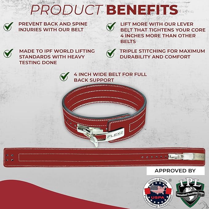 Flexz Fitness Lever Weight Lifting Belt Leather - 10MM 13MM 13MM Powerlifting