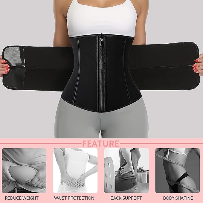 KIWI RATA Neoprene Sauna Waist Trainer Corset Sweat Belt for Women Compression Cincher Band Workout Fitness Back Support