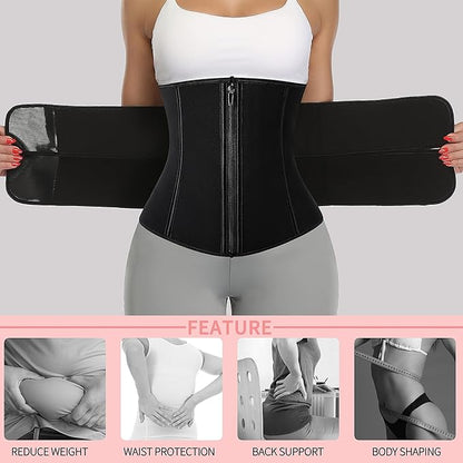 KIWI RATA Neoprene Sauna Waist Trainer Corset Sweat Belt for Women Compression Cincher Band Workout Fitness Back Support