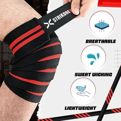 Knee Wraps For Weightlifting (pair) for Men & Women Best for Cross Trainings and Leg Press,Gym Wraps for Workout,Powerlifting & Fitness Squats Flexible Knee Strap (RED/BLACK)