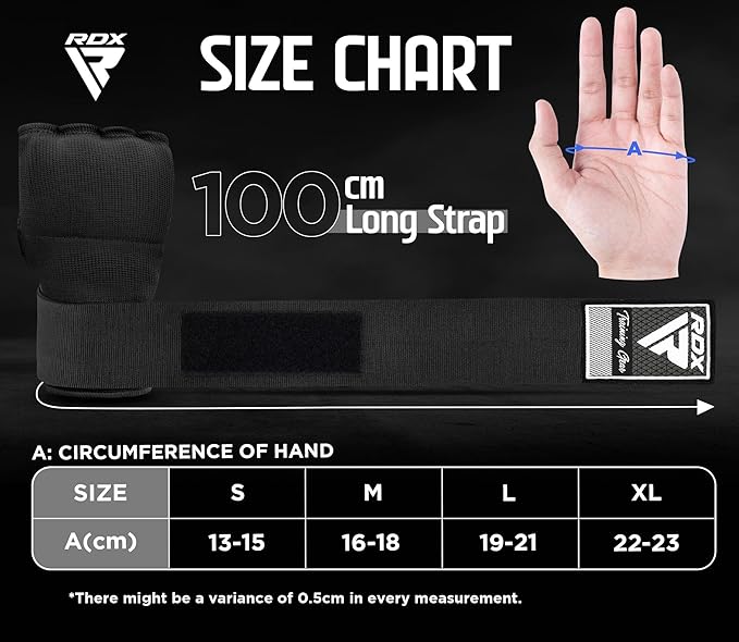 RDX Gel Boxing Hand Wraps Inner Gloves Men Women, Quick 100cm Long Wrist Straps, Elasticated Padded Fist Under Mitts Protection, Muay Thai MMA Kickboxing Martial Arts Punching Training Bandages