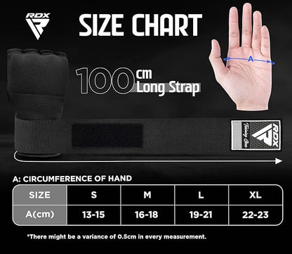 RDX Gel Boxing Hand Wraps Inner Gloves Men Women, Quick 100cm Long Wrist Straps, Elasticated Padded Fist Under Mitts Protection, Muay Thai MMA Kickboxing Martial Arts Punching Training Bandages