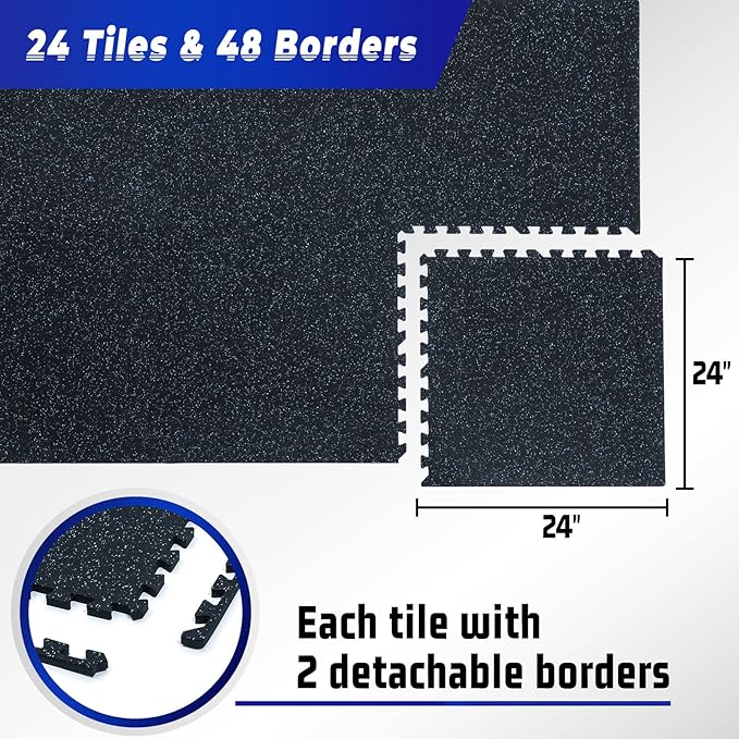 SUPERJARE 0.56 Inch Thick Exercise Equipment Mats 24 Tiles 24 in 24 in