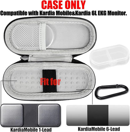 Case for KardiaMobile 1L 6L Personal EKG Monitor, Hard Travel Carrying Case for AliveCor Kardia Heart Monitor EKG/ECG, Portable Heart Rate Monitor Bag Storage Organizer with Pill Box & Carabiner Clip
