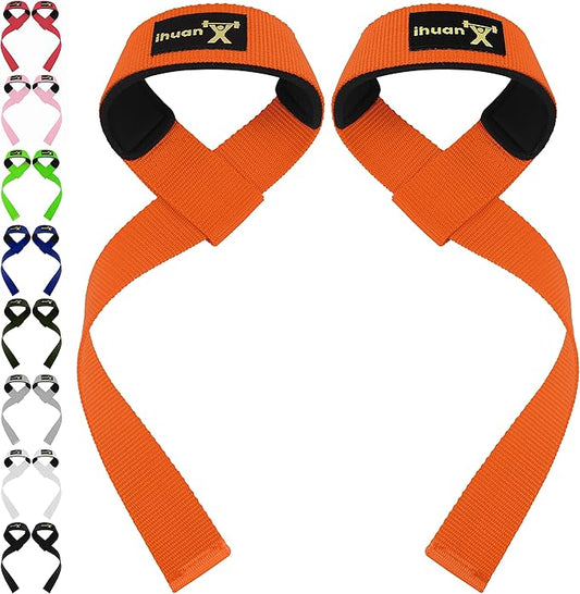 ihuan Wrist Straps for Weight Lifting - Lifting Straps for Weightlifting | Gym Wrist Wraps with Extra Hand Grips Support for Strength Training | Bodybuilding | Deadlifting