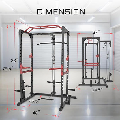 Fitness Reality Squat Rack Power Cage with Optional LAT Pulldown, Cable Crossover