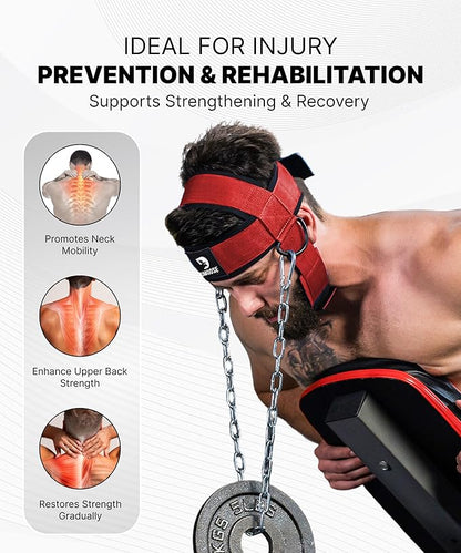 DMoose Neck Harness for Weight Lifting - 30" Heavy Duty Steel Chain - Neck Exerciser, Trainer & Strengthener for Injury Recovery Support & Workout- Adjustable Head & Chin Strap