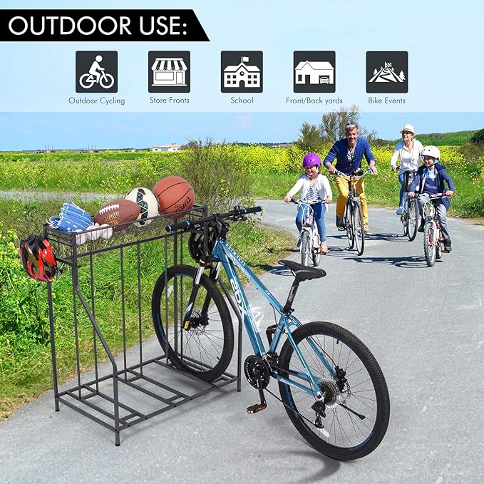 Sunix Bike Stand Rack, 3 Bicycle Floor Parking Stand, Bike Rack for Garage Storage, 3 Widths Adjustable Bike Slot for Mountain, Hybrid, Kids Bicycles, Indoor Outdoor Bike and Sports Storage Station