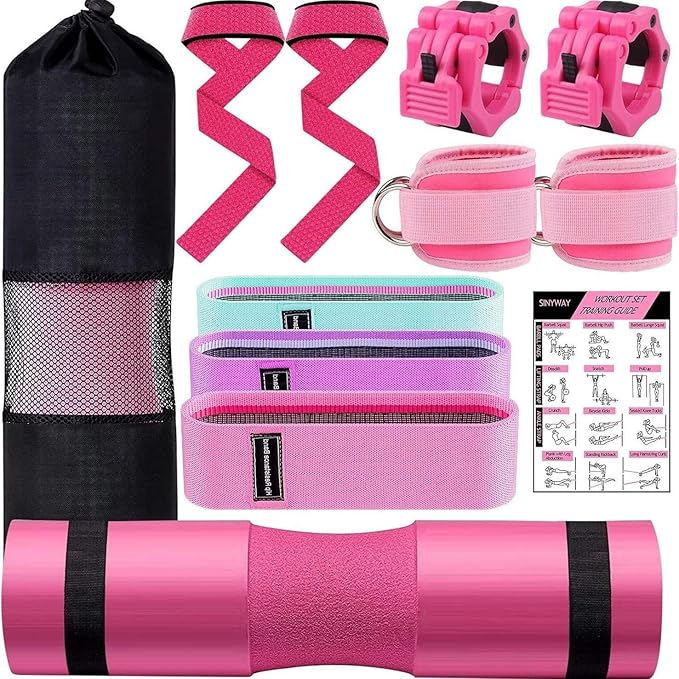 Gym Barbell 11-Piece Set Pink Pad for Squat