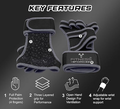 FITNESS FORCE Ventilated Gym Gloves for Men with Built-in Wrist Support for Workouts Weightlifting Gloves Workout Gloves for Women Exercise Fitness Gloves Perfect for Powerlifting, Cross Training