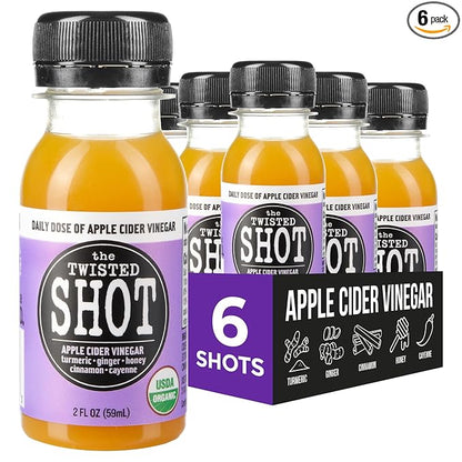 The Twisted Shot | Apple Cider Vinegar Wellness Shots with Honey, Cinnamon, Ginger and Turmeric | Digestion, Immunity and Gut Health Support | Ready to Drink Shots | 100% Organic | 6, 2 fl oz Shots
