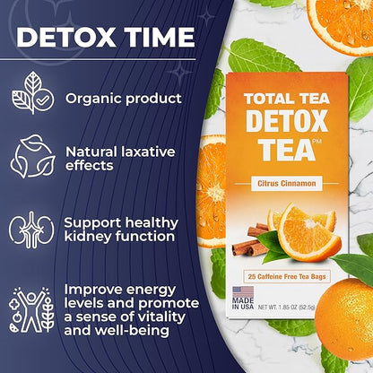 Total Tea Detox Tea & Energy Tea Set - 25 Day Detox Tea - Herbal SIim Tea with Chamomile - Hibiscus Tea and Ginger Root for Colon Cleanse – Natural Citrus & Cinnamon Herbal Tea for Digestive Health (25-Pack, Detox & Energy Tea)