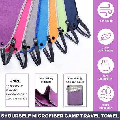 SYOURSELF 2 Pack Microfiber Camping Towel (S:32"x16")