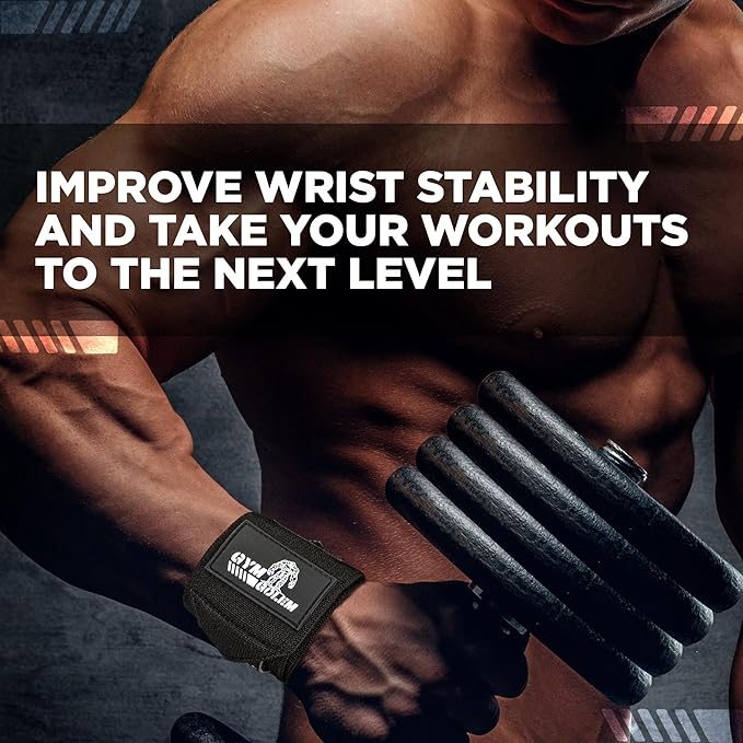 Black Weight Lifting Wrist Wraps - 2 Straps with Thumb Loop & Velcro for Men & Women, Premium Gym Wrist Wraps Support, Ideal for Powerlifting, Crossfit, and Bodybuilding.