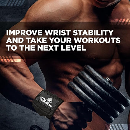 Black Weight Lifting Wrist Wraps - 2 Straps with Thumb Loop & Velcro for Men & Women, Premium Gym Wrist Wraps Support, Ideal for Powerlifting, Crossfit, and Bodybuilding.
