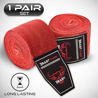 BEAST RAGE Boxing Hand Wraps 4.5 Meter Martial Arts Bandages Inner Gloves Wrist Support Straps Punching Under Hand Knuckles Heavy Elasticated Training Bag Mitts Muay Thai