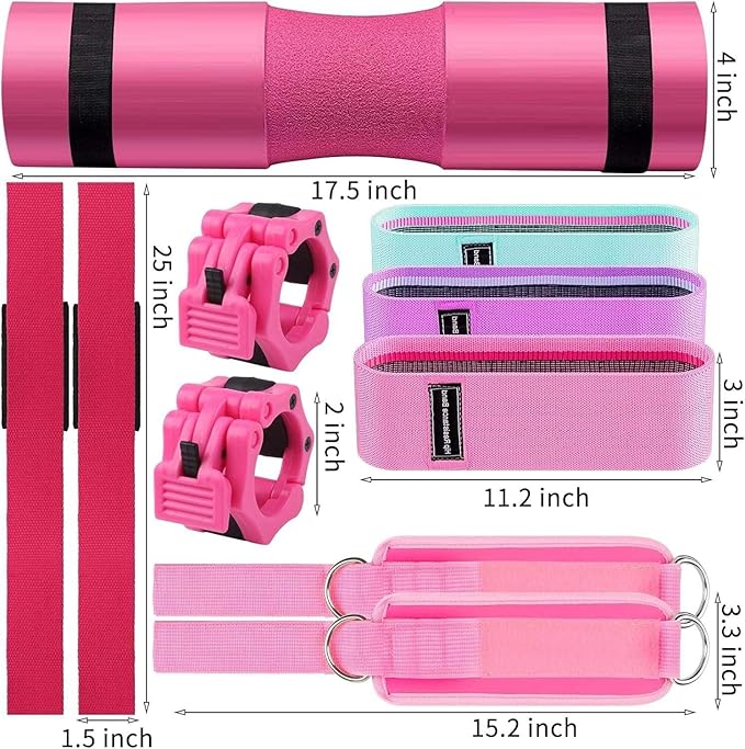 Gym Barbell 11-Piece Set Pink Pad for Squat