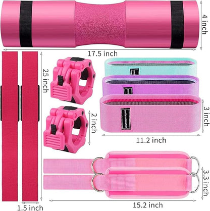 Gym Barbell 11-Piece Set Pink Pad for Squat