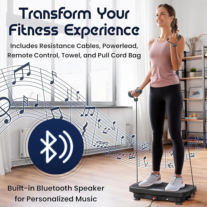 DareToThrive Portable Vibration Plate Exercise Machine - Full Body Vibration Plate Lymphatic Drainage with Resistant Cables - Shake Plate Platform, 240kg Cap Standing Vibration Plates for Weight Loss