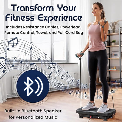 DareToThrive Portable Vibration Plate Exercise Machine - Full Body Vibration Plate Lymphatic Drainage with Resistant Cables - Shake Plate Platform, 240kg Cap Standing Vibration Plates for Weight Loss