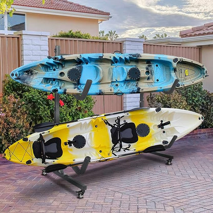Bonnlo Kayak Stand Freestanding Storage Rack for Kayak Canoe Boat Paddle Board SUP Surfboard for Indoor Outdoor Garage, Shed, Dock with Lockable Wheels Wide Adjustable