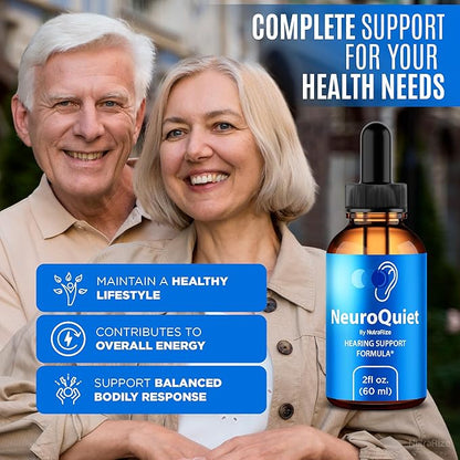 (2 Pack) NeuroQuiet Drops - Hearing Support Formula, Official NeuroQuiet to Support Cognitive Performance, All Natural Neuro Quiet to Maintain Auditory Health, Gotas Review (60 Servings)