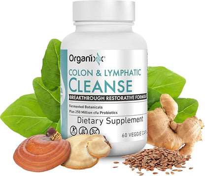 Organixx Lymphatic & Colon Cleanse Supplement with 250 Million CFU Probiotics for Gut Health for Women & Men, Digestive Support, Lymphatic System, Gluten Free, Non GMO, 60 Vegetarian Capsules