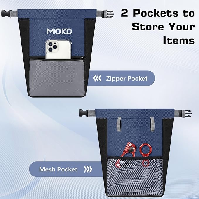MoKo Chalk Bag for Rock Climbing, Large Capacity Climbing Chalk Bag with Magnetic Snap and Zipper Pocket, Portable Chalk Bucket for Rock Climbing, Weight Lifting, Bouldering, Gymnastics, Fitness